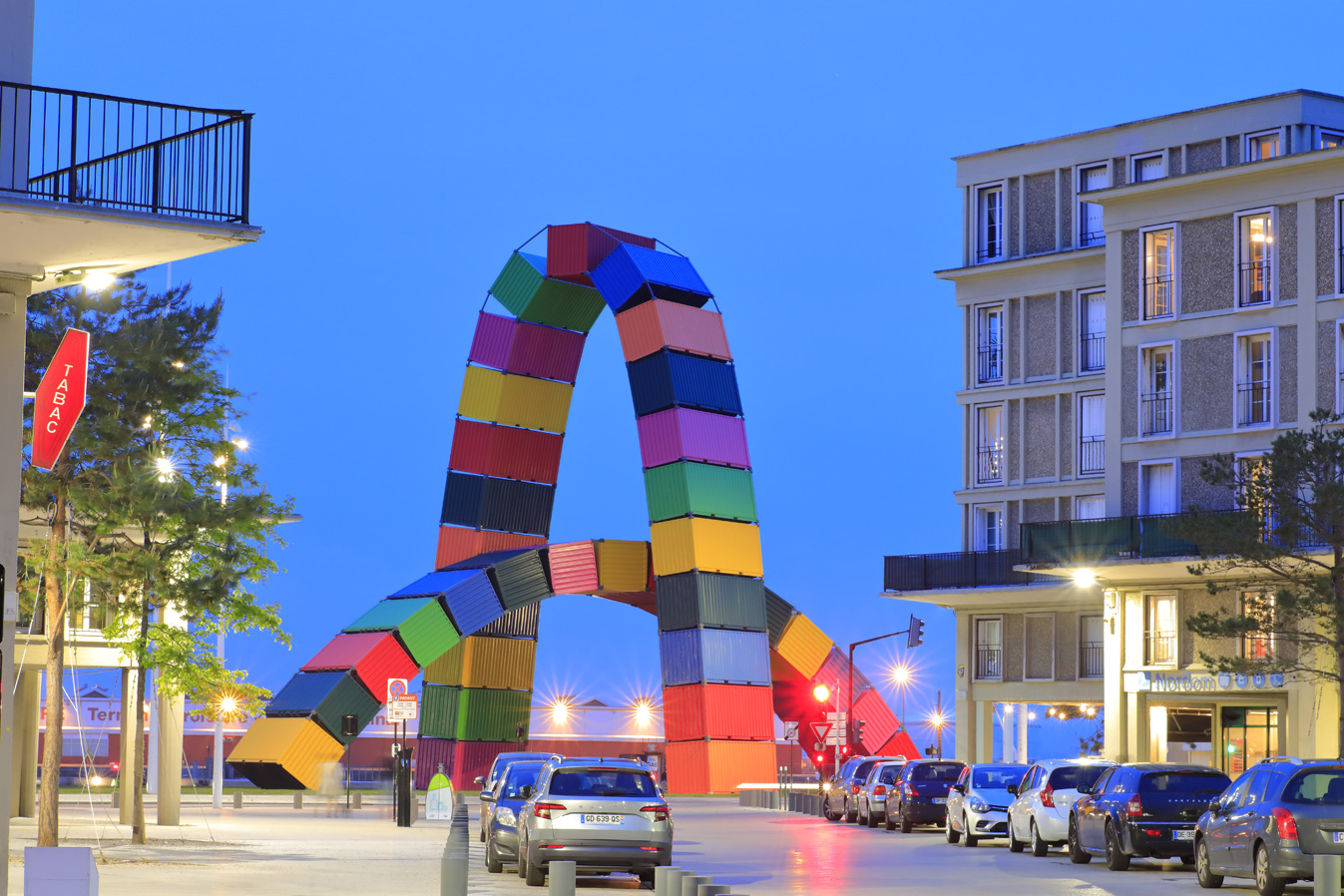 Catene de conteneurs de nuit Le Havre